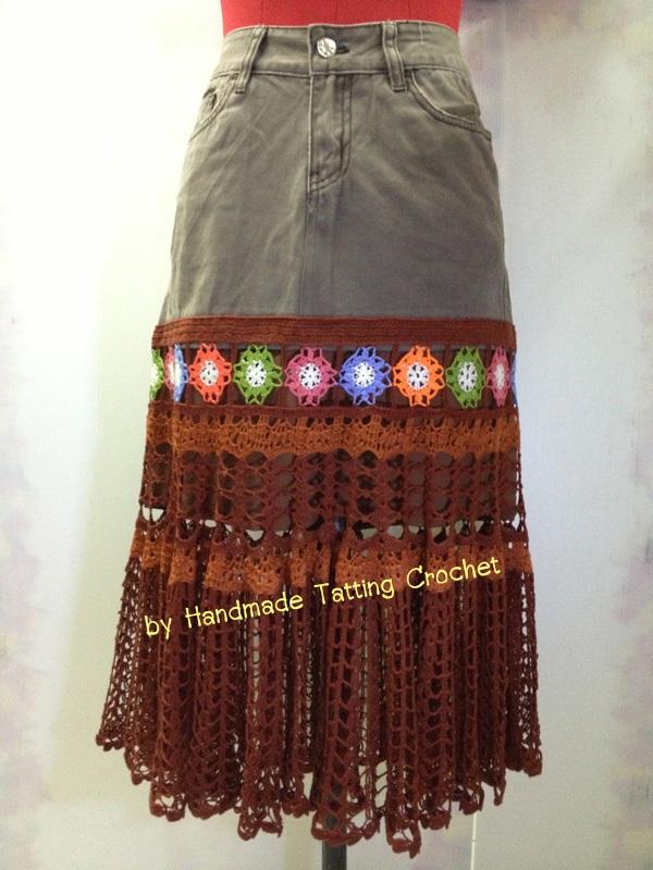 กระโปรงยีนส์ ต่อชาย ถักโครเชต์